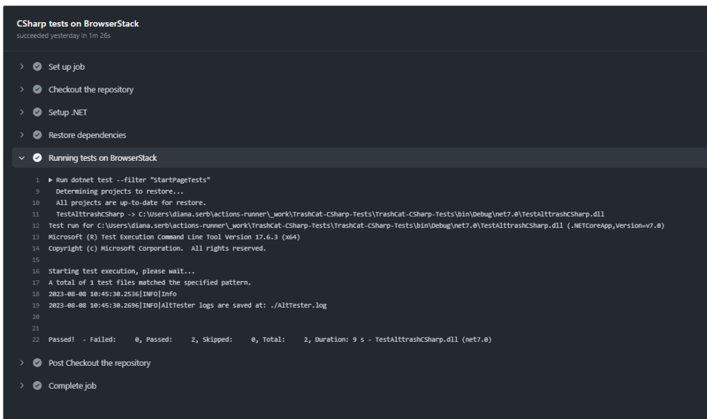 How to run AltTester-based C# tests on BrowserStack using GitHub ...