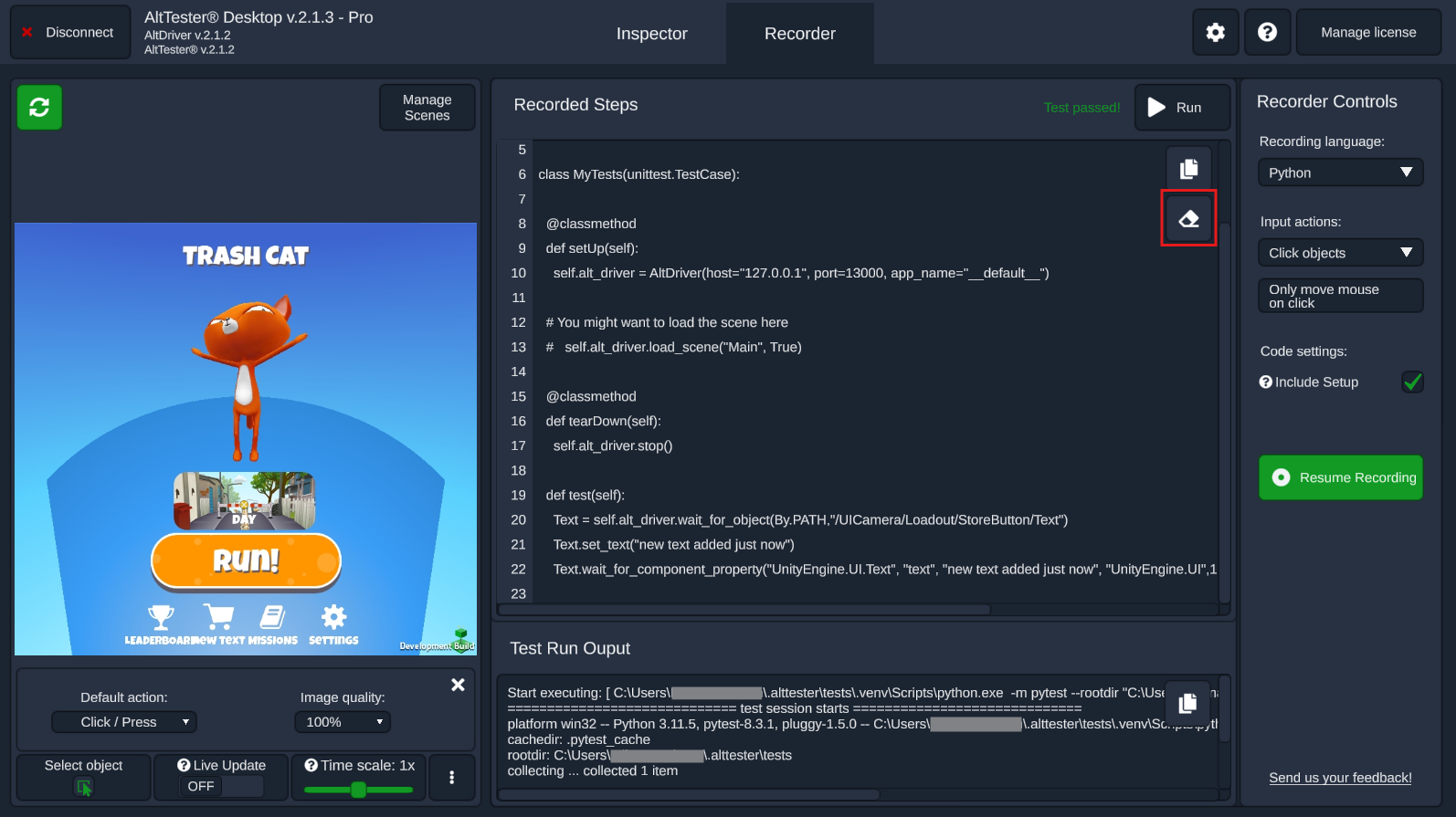 Delete recorded steps and output