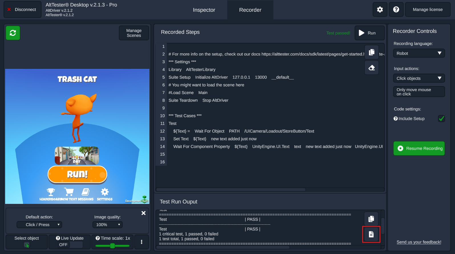 Check test result for Robot