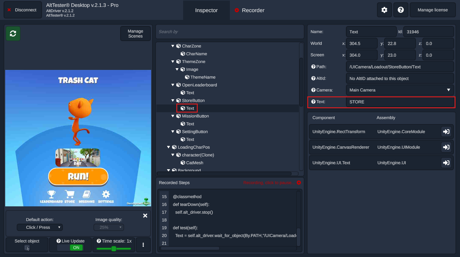 Before changing text