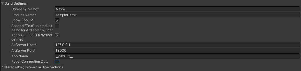 Build Settings Section Screenshot