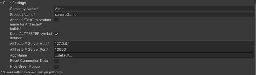 Build Settings Section Screenshot