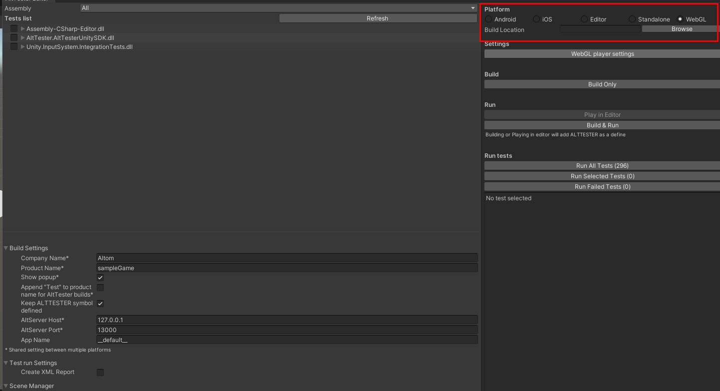 WebGL Settings Section