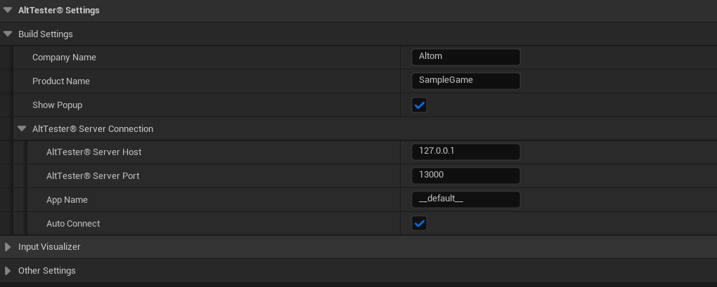 AltTester® Settings - Build Settings
