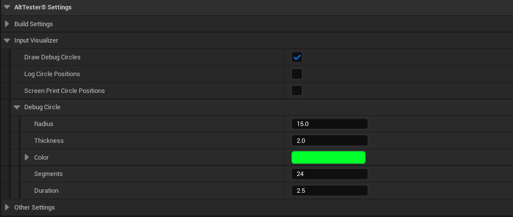 AltTester® Settings - Input Visualizer
