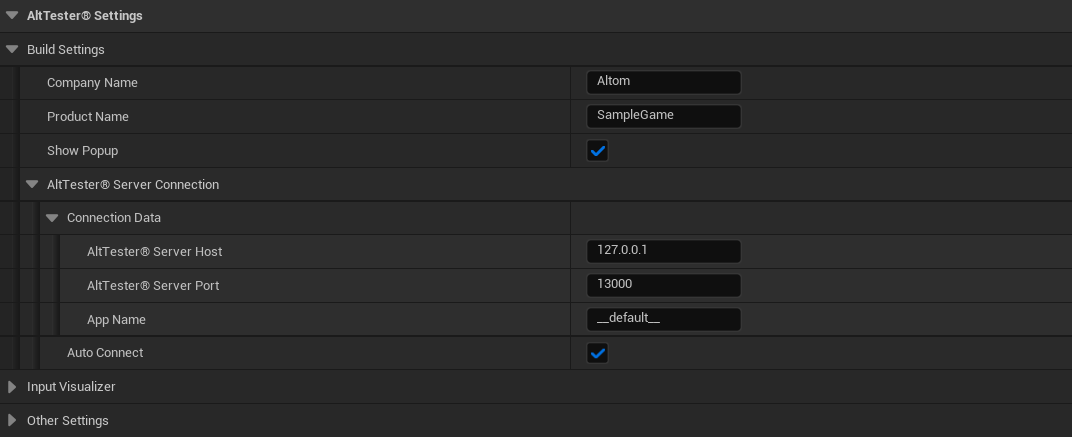 AltTester® Settings - Build Settings