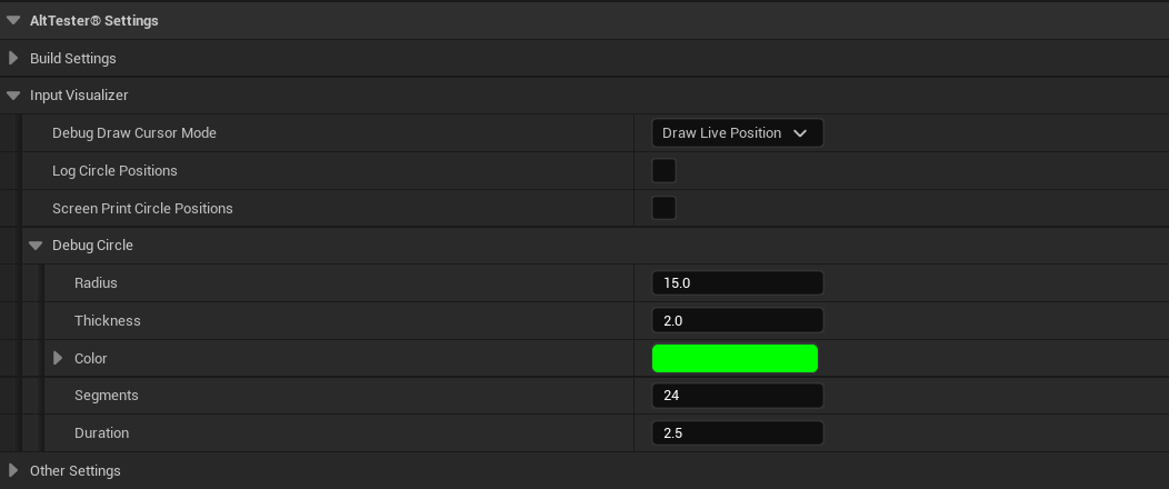 AltTester® Settings - Input Visualizer